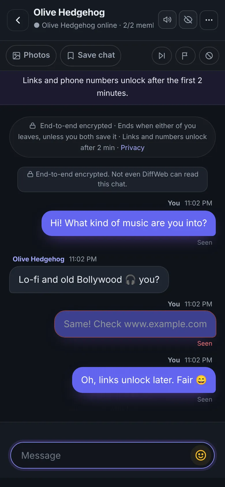 DiffWeb 匿名聊天,前两分钟禁止发链接