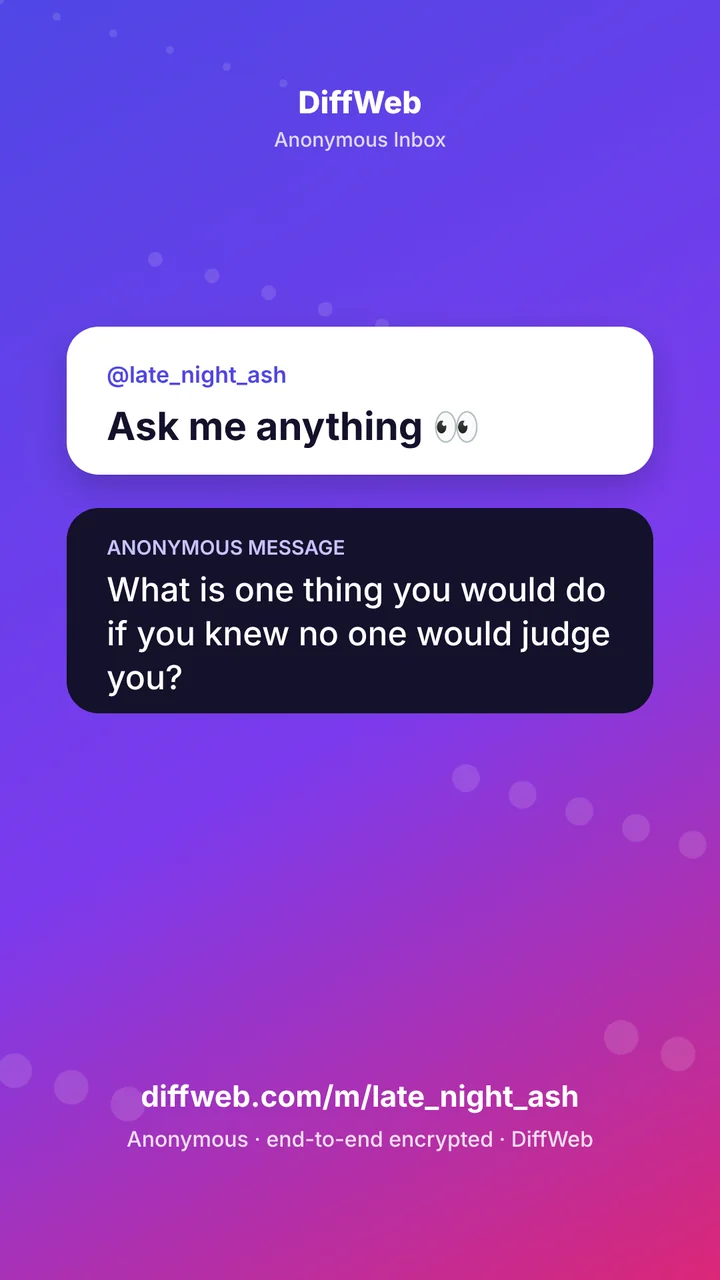 A story picture made by DiffWeb: the question card, the anonymous message and the link to send another